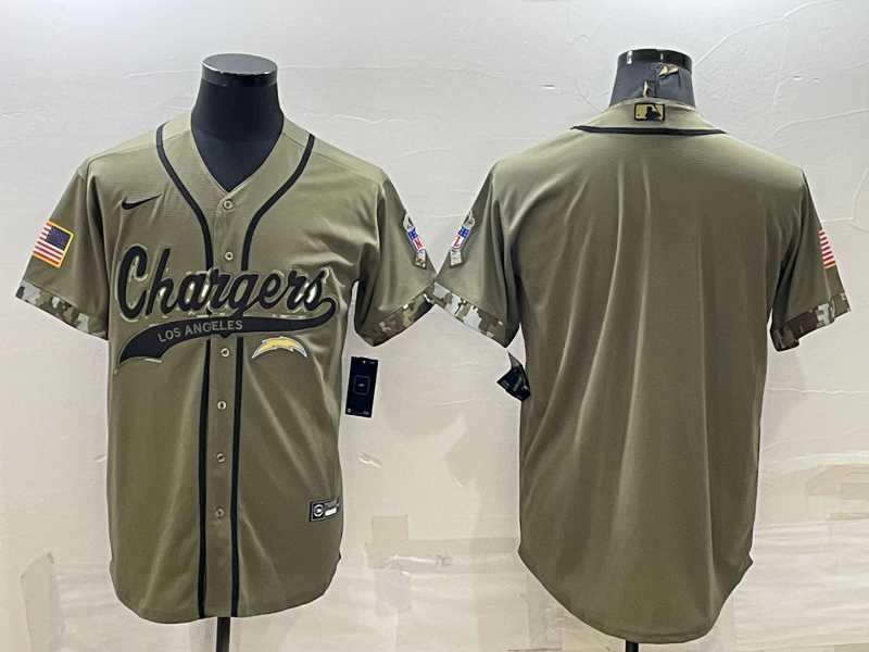 Mens Los Angeles Chargers Blank Olive Salute to Service Cool Base Stitched Baseball Jersey